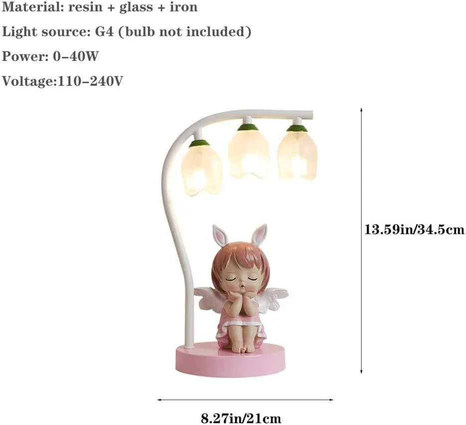 Audara-Cute Creative Bedroom Bedside Kids Room Desk Light School Amusement Park Desk Lamp Villa Restaurant Library Table Lamp Warm Cartoon Pink Rabbit Glass Resin Lighting Fixture