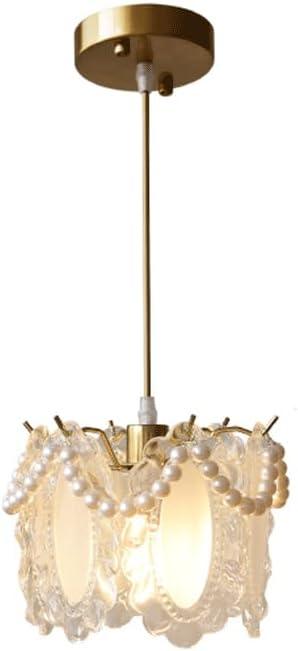 Audara-French Luxury Pearl Glass Pendant Light Warm Romantic Bedroom Bedside Hanging Lamp7.78in Living Room Sofa Background Wall Decoration Chandeliers Restaurant Cafe Front Desk Lighting Fixture
