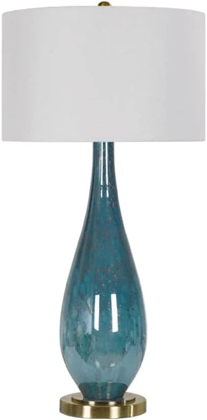 Audara-European Modern Bedroom Bedside Desk Light Simple Fashion Fabric Blue Glass Desk Lamp Model House Showcase Office Table Lamp Farmhouse Villa Club Restaurant Lighting Fixture