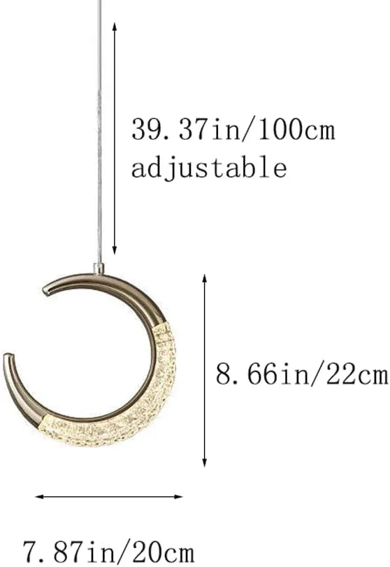 Audara-Crystal Pendant Light, 8 Inches in Diameter, Exudes Bohemian Elegance with Its Crescent Shape, Easily Adapting to Various Spaces: Bedroom, Hotel, Study, Living Room, Kitchen Island, Entryway