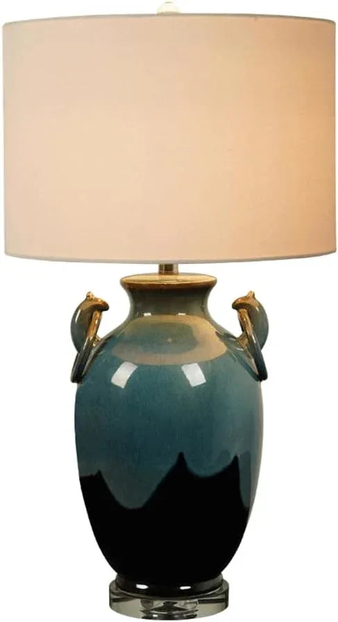 Audara-American Vintage Hotel Villa Bedroom Desk Light Luxury Tea House Study Office Desk Lamp High-end Handmade Fabric Ceramic Table Lamp Cafe Farmhouse Mall Decoration Lighting Fixture