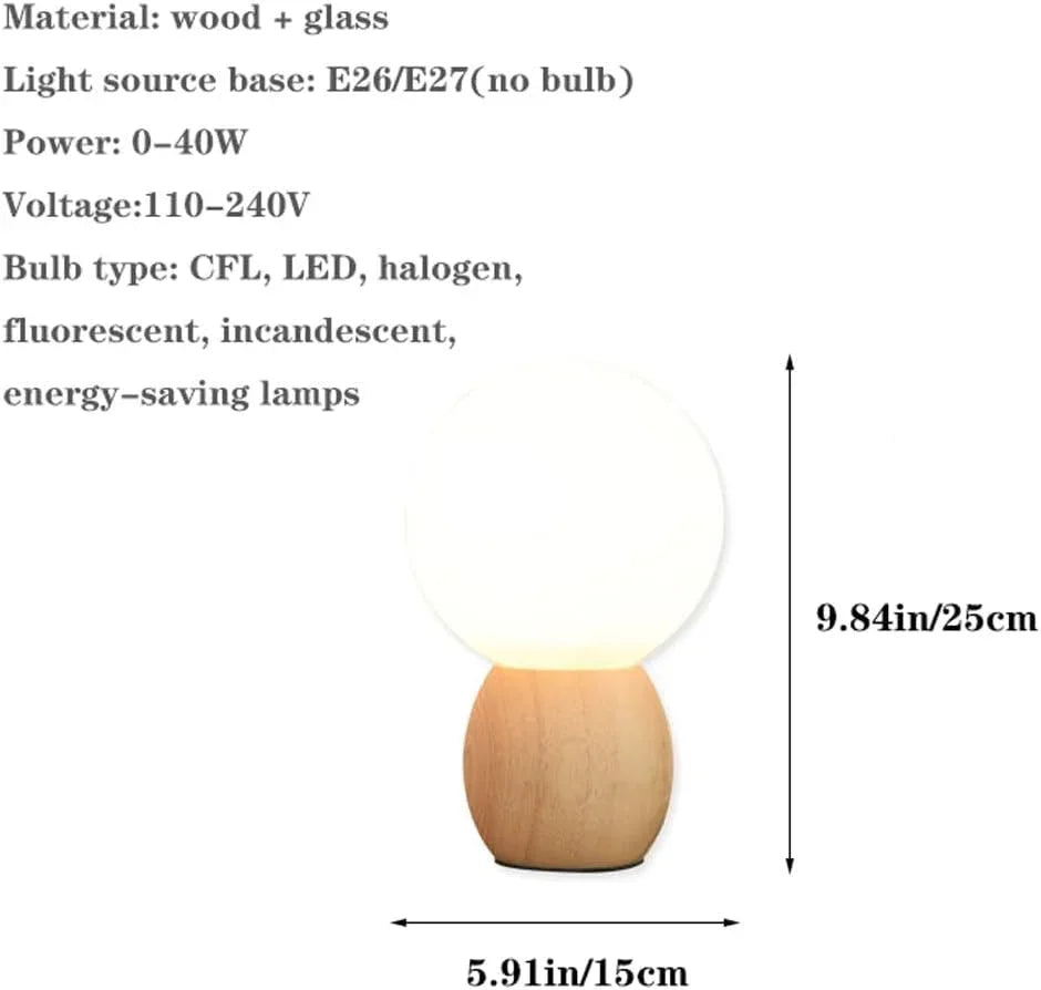 Audara-Scandinavian Creative Solid Wood Orb Glass Desk Light Cozy Cute Bedroom Children's Room Desk Lamp Model Room Living Room Office Table Lamp Club Villa Dining Room Lighting Fixture