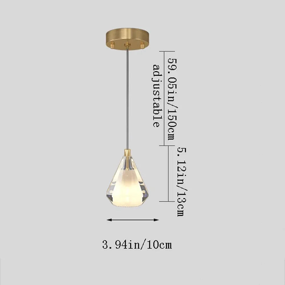 Audara-4-inch Modern Minimalist Crystal Pendant Light, Gemstone-Shaped Mini Glass Chandelier, Suitable for Various Spaces Such As Bedrooms, Kitchen Islands, Dining Rooms, Hotels, Bars, and Cafes
