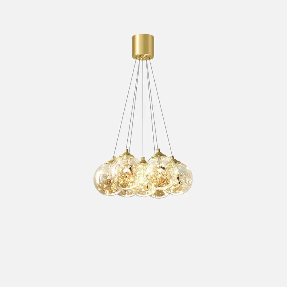 Audara-Personalized Creative All Brass Bedside Pendant Light Light Luxury Full Star Glass Hanging Lampe Gold Dimmable Multi Head Chandeliers Bedroom Living Room Dining Room Decor Lighting Fixture