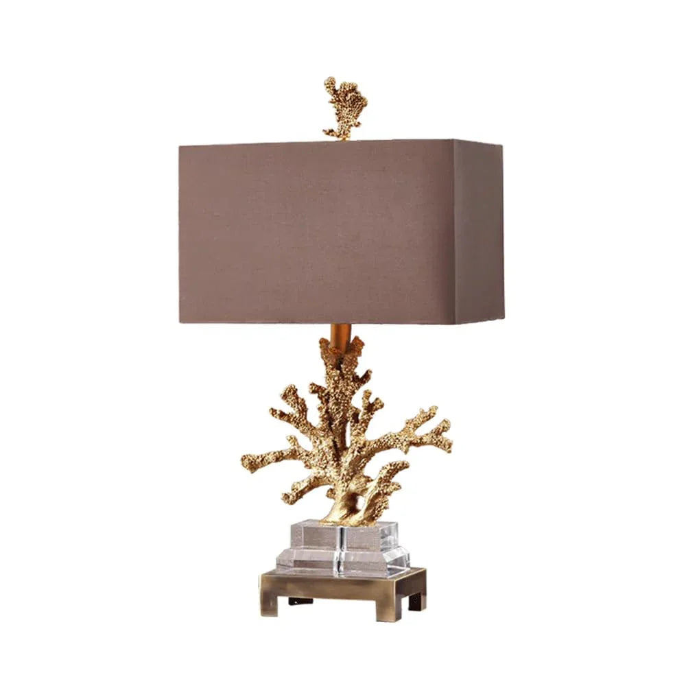 Audara-American Luxury Coral Shaped Resin Crystal Desk Light Creative Hotel Study Room Desk Lamp Tea House Restaurant Coffee Shop Table Lamp Villa Club Decoration Lighting Fixture Brown