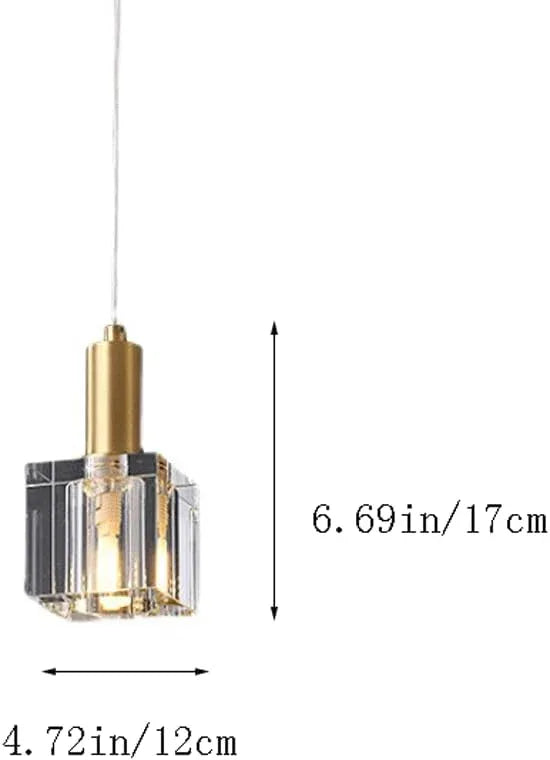 Audara-5-inch Modern Minimalist Crystal Pendant Light, Mini Square Glass Chandelier Suitable for Various Spaces Such As Bedrooms, Kitchen Islands, Dining Rooms, Hotels, Bars, and Cafes