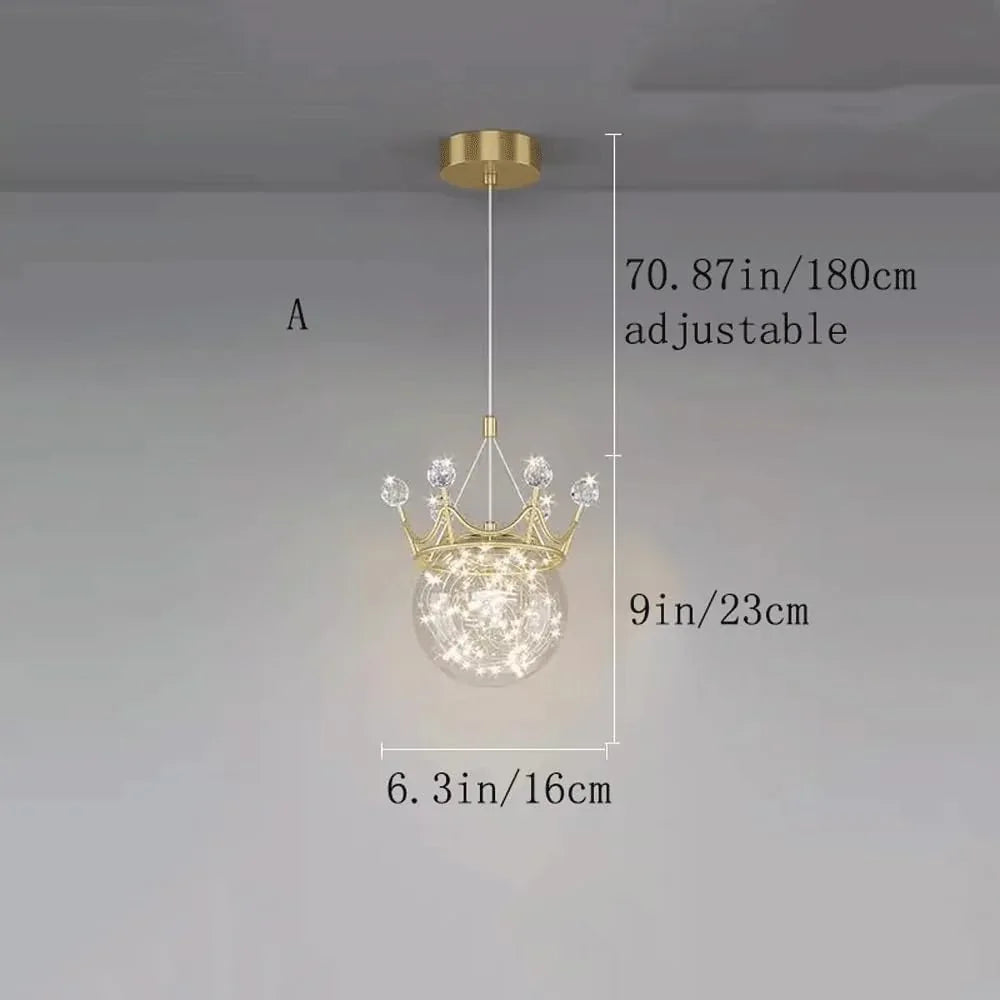 Audara-6-inch Crystal Pendant Light, Bohemian Style Queen Crown Shaped Lamp, Suitable for Various Spaces Such As Bedrooms, Hotels, Studies, Living Rooms, Kitchen Islands, and Entryways.
