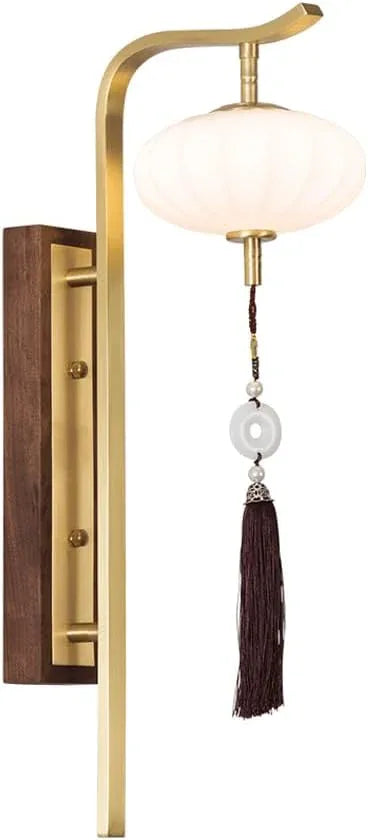 Audara-New Chinese Style Full Copper Wall Lamp Light Luxury Living Room Background Wall Lights Creative Walnut Sconces Bedroom Bedside Decoration Mounted Lighting Fixture