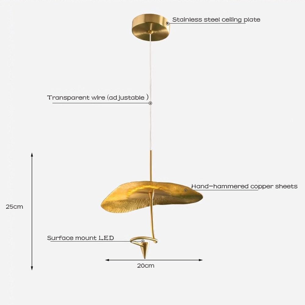 Audara-Postmodern Pendant Light, Creative Designer Villa Duplex Staircase Hanging Lamp, Zen Tea Room Personalized Art Lotus Leaf Chandeliers, Copper Natural Color Lighting Fixture