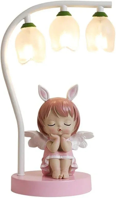 Audara-Cute Creative Bedroom Bedside Kids Room Desk Light School Amusement Park Desk Lamp Villa Restaurant Library Table Lamp Warm Cartoon Pink Rabbit Glass Resin Lighting Fixture