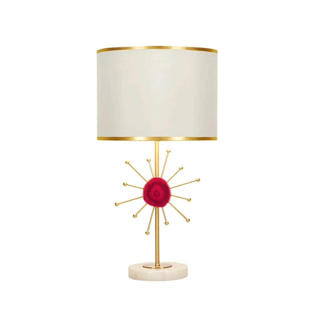 Audara-American Light Luxury Sample Room Bedroom Bedside Desk Light Simple Hotel Cafe B&B Desk Lamp Creative Onyx Marble Brass Table Lamp Villa Club Decoration Lighting Fixture Red White