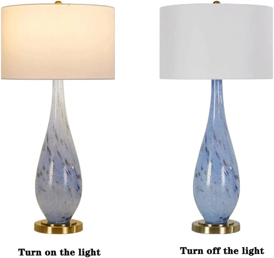 Audara-European Modern Bedroom Bedside Desk Light Simple Fashion Fabric Blue Glass Desk Lamp Model House Showcase Office Table Lamp Farmhouse Villa Club Restaurant Lighting Fixture