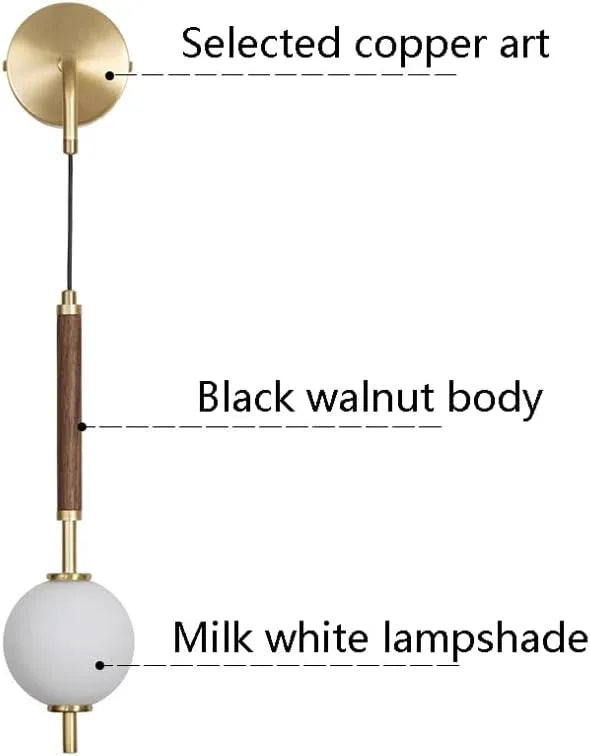 Audara-Bedroom Bedside Wall Lamp Light Luxury Living Room Walnut Wall Lights Simple New Chinese All Copper Sconces Living Room Background Wall Modern Mounted Lighting Fixture