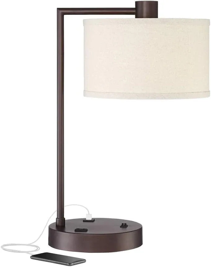 Audara-Creative Retro Push Button Switch AC USB Output Metal Fabric Desk Light Luxury Simple Bedroom Bedside Study Room Desk Lamp Living Room Sofa Beside Office Table Lamp Villa Hotel Lighting Fixture