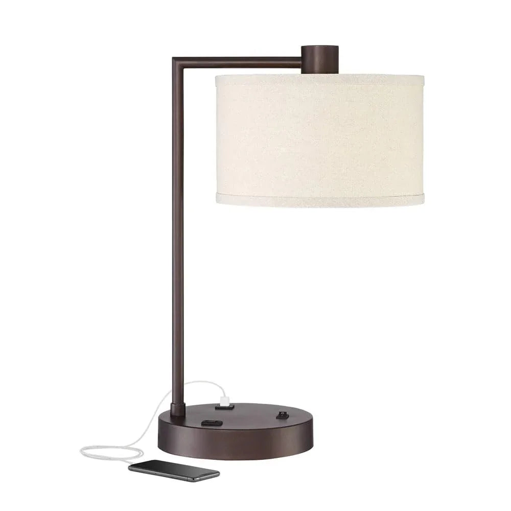 Audara-Creative Retro Push Button Switch AC USB Output Metal Fabric Desk Light Luxury Simple Bedroom Bedside Study Room Desk Lamp Living Room Sofa Beside Office Table Lamp Villa Hotel Lighting Fixture Brown