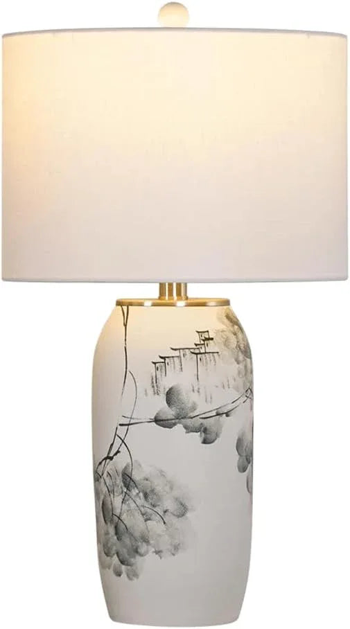 Audara-New Chinese Simple Bedroom Bedside Reading Desk Light Light Luxury Living Room Study Room Model Room Desk Lamp White Fabric Ceramic Table Lamp Coffee Shop Restaurant Showroom Lighting Fixture
