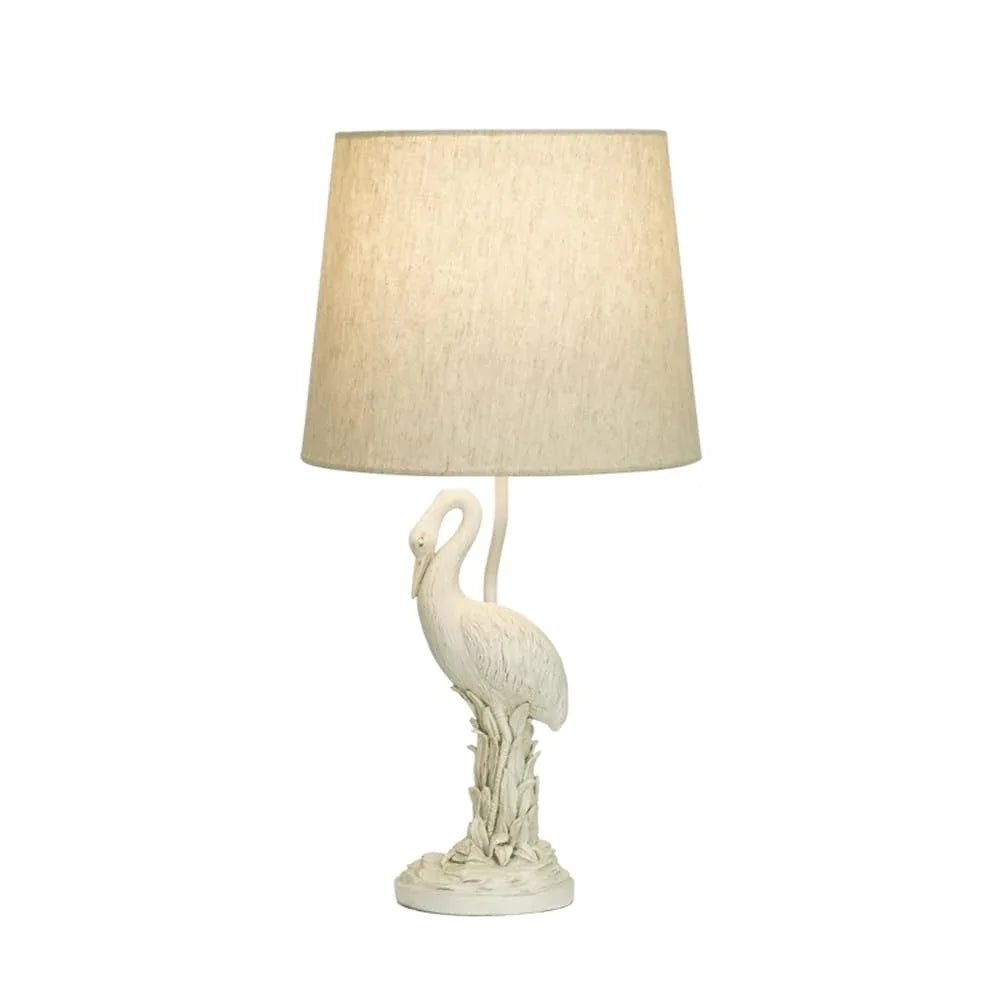 Audara-American Vintage Bedroom Bedside Study Desk Light Designer Model Fabric Bird Shape Resin Desk Lamp Living Room Office Backdrop Table Lamp Hotel Front Desk Coffee Shop B&B Lighting Fixture White Crane