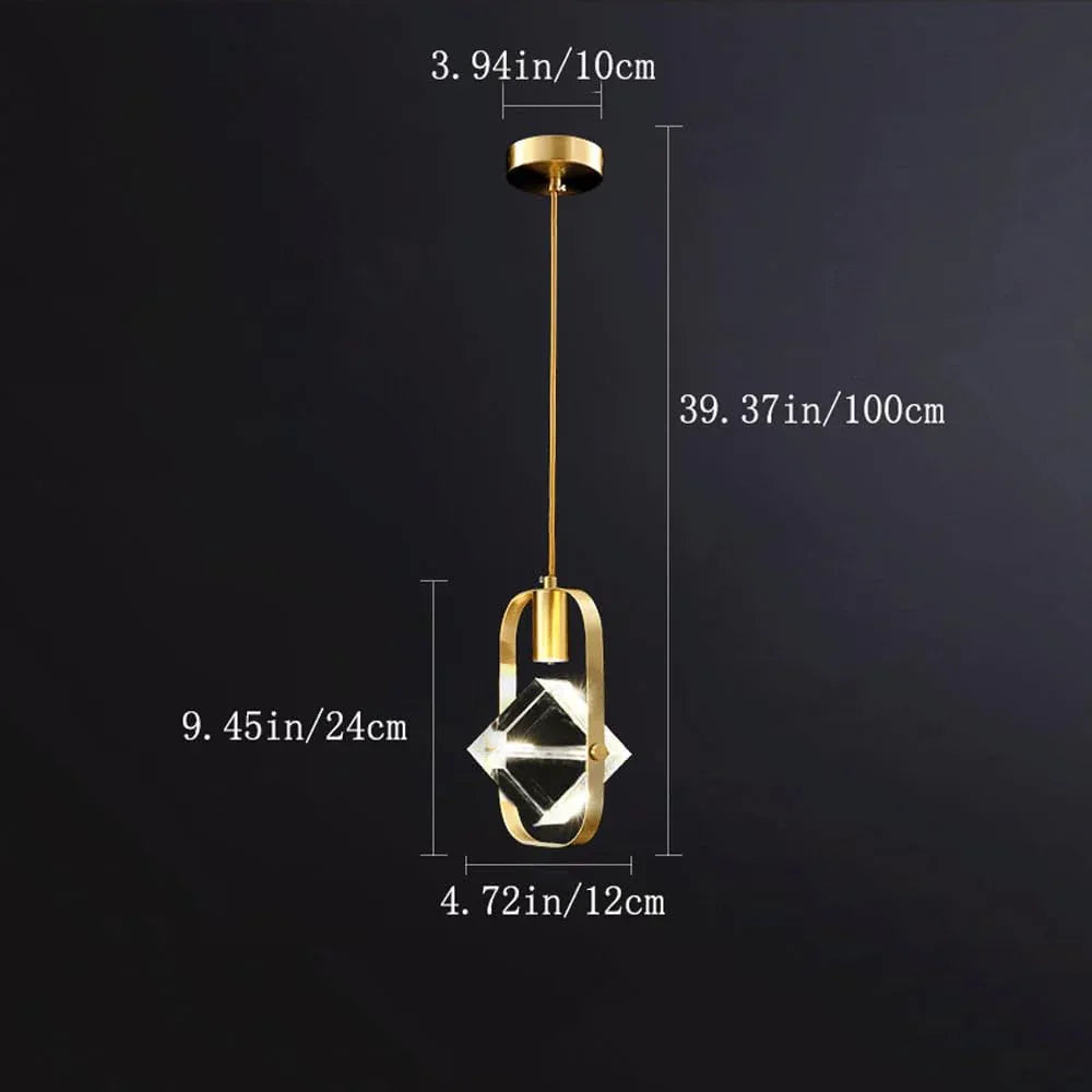Audara-Crystal Pendant Light, 5-inch Diameter, Square Shape, Modern Minimalist Bohemian Style Decorative Lamp, Suitable for Various Spaces Such As Bedrooms, Hotel Entryways, and Cafes