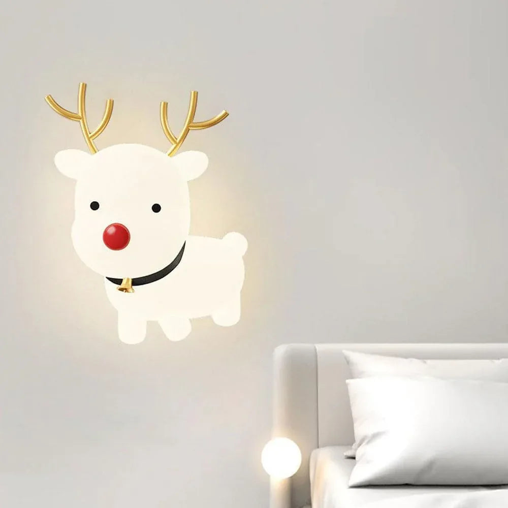 Audara-Nordic Personalized Fawn Rotomolded Wall Lamp Creative Living Room Kids Bedroom Bedside Wall Lights 8.66in Study Sofa Backdrop Wall Sconces Suitable for Kindergarten Lounge Lighting Fixture