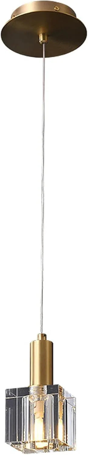 Audara-5-inch Modern Minimalist Crystal Pendant Light, Mini Square Glass Chandelier Suitable for Various Spaces Such As Bedrooms, Kitchen Islands, Dining Rooms, Hotels, Bars, and Cafes