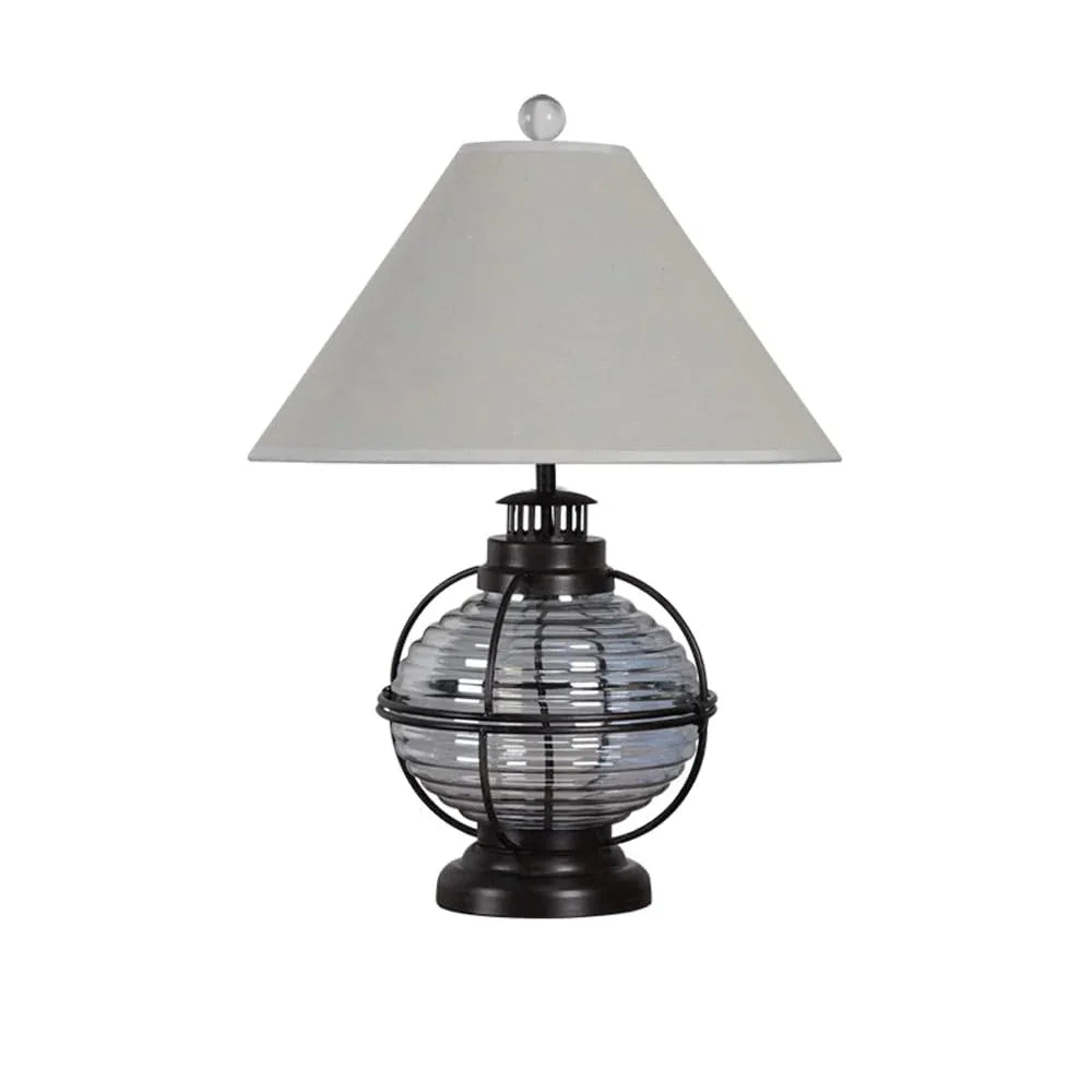 Audara-American Vintage Glass Metal Desk Light Industrial Style Study Office Desk Lamp B&B Living Room Hotel Front Desk Table Lamp Villa Club Farmhouse Warehouse Dormitory Apartment Lighting Fixture Grey Glass