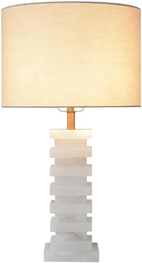 Audara-Modern Light Luxury Bedroom Bedside Desk Light High-end Fashion Fabric Travertine Desk Lamp Hotel Front Desk Villa Farmhouse Lighting Fixture Living Room Office Mall Decoration Table Lamp