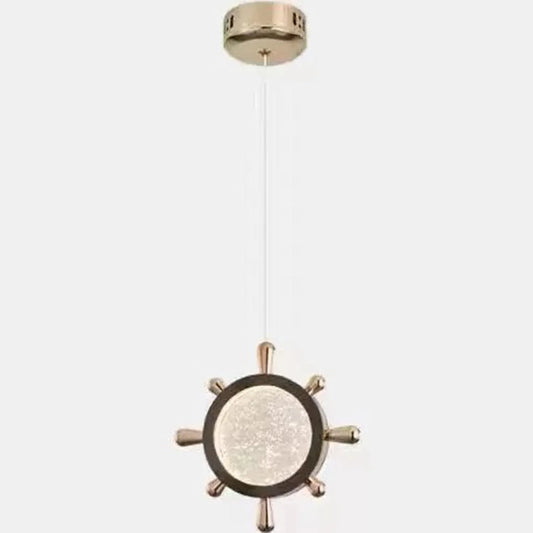Audara-7-inch Crystal Pendant Light, Ship's Wheel Shaped, European Modern Minimalist Style, Suitable For Installation In Various Spaces Such As Bedrooms, Hotels, Dining Rooms, Entryways, And Kitchen I