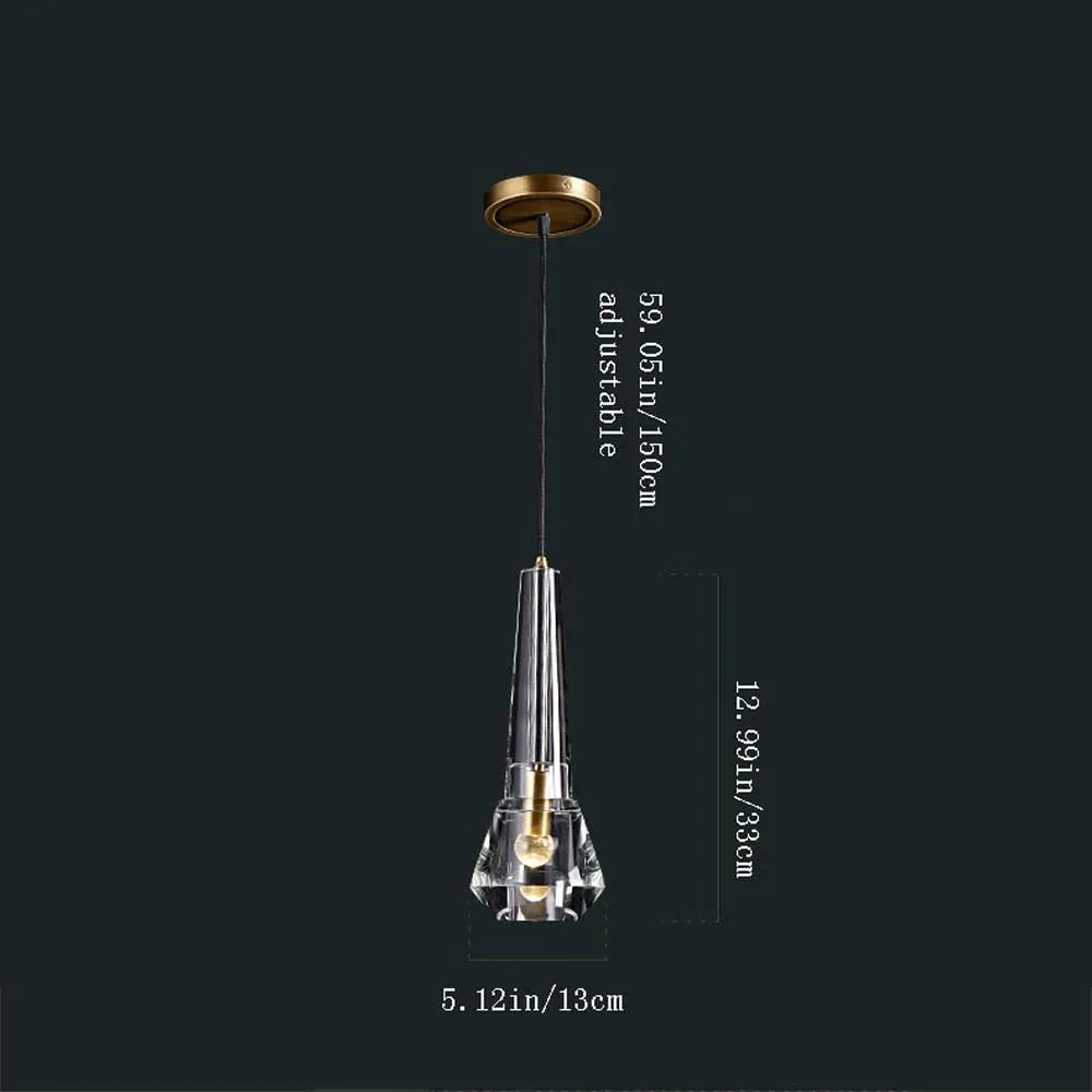 Audara-5-inch Modern Minimalist Crystal Pendant Light Cone Mini Glass Chandelier, Suitable for Various Spaces Such As Bedrooms, Kitchen Islands, Dining Rooms, Hotels, Bars, and Cafes.