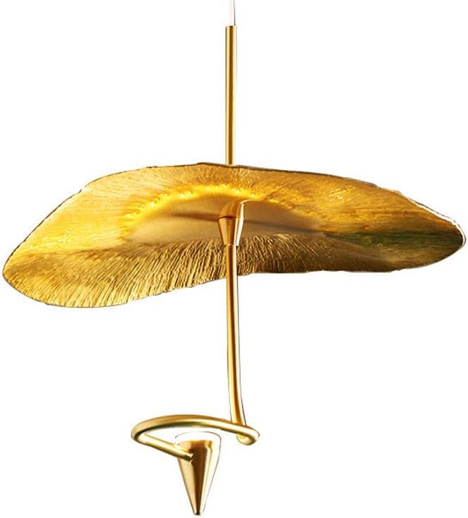 Audara-Postmodern Pendant Light, Creative Designer Villa Duplex Staircase Hanging Lamp, Zen Tea Room Personalized Art Lotus Leaf Chandeliers, Copper Natural Color Lighting Fixture