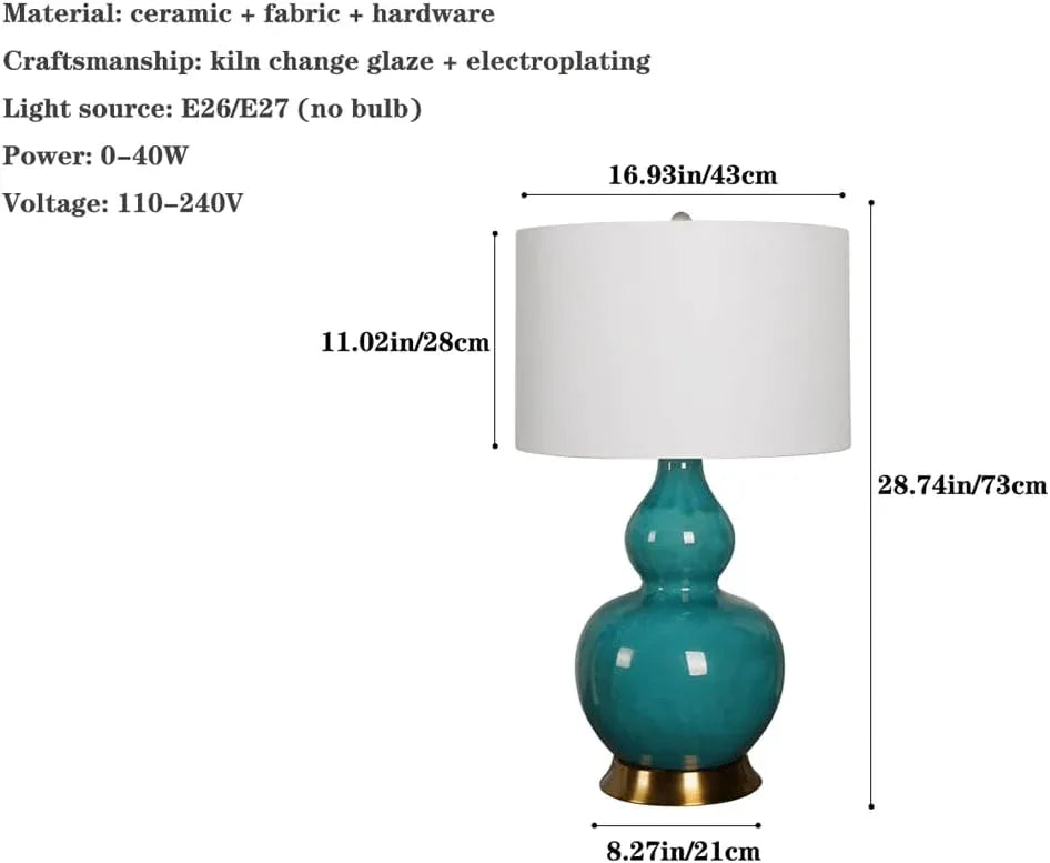 Audara-American White Fabric Gourd Shaped Ceramic Desk Light New Chinese Zen Living Room Study Tea House Desk Lamp Club Coffee Shop B&B Table Lamp Bedroom Bedroom Sample Room Lighting Fixture