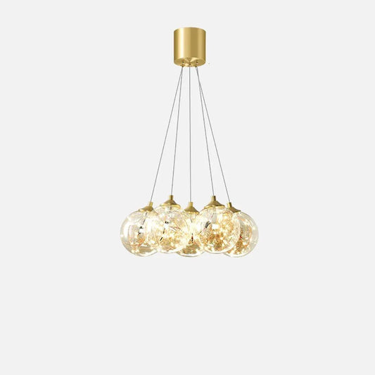 Audara-Personalized Creative All Brass Bedside Pendant Light Light Luxury Full Star Glass Hanging Lampe Gold Dimmable Multi Head Chandeliers Bedroom Living Room Dining Room Decor Lighting Fixture