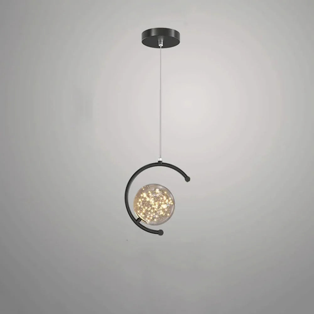Audara-Personalized Creative Full Star Glass Pendant Light Modern Minimalist Round Ball Iron Bedside Hanging Lampe Gold Dimmable Single Head Chandeliers Dining Room Aisle Bar Lighting Fixture Dark