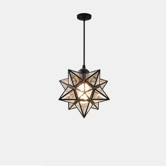 Audara-Modern Simple Iron Pentagram Pendant Light American Bedroom Bedside Clear Glass Hanging Lampe Creative Stars Dimmable Chandeliers Living Room Sofa Background Decoration Lighting Fixture
