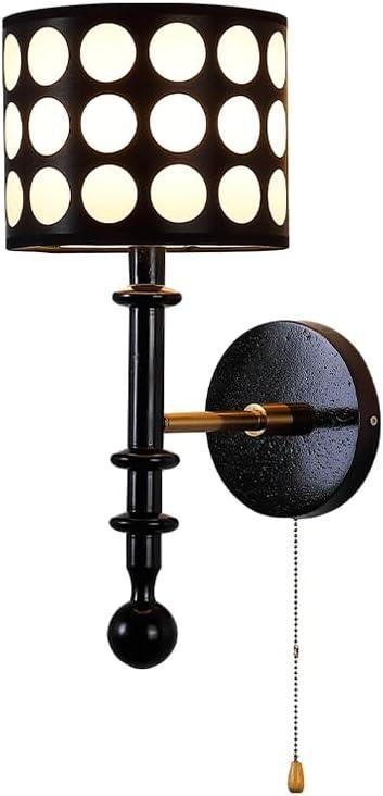 Audara-American Vintage Solid Wood Wall Lamp Bedroom Study Background Wall Lights French Medieval Bed Head Sconces Living Room Aisle Corridor Polka Dot Art Mounted Lighting Fixture