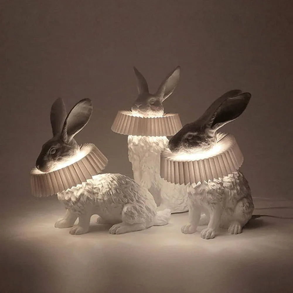 Audara-Postmodern Creative Children's Room Bedroom Desk Light Simple White Rabbit Shape Resin Desk Lamp Living Room Study Room Background Wall Table Lamp Showroom Showcase Club Lighting Fixture