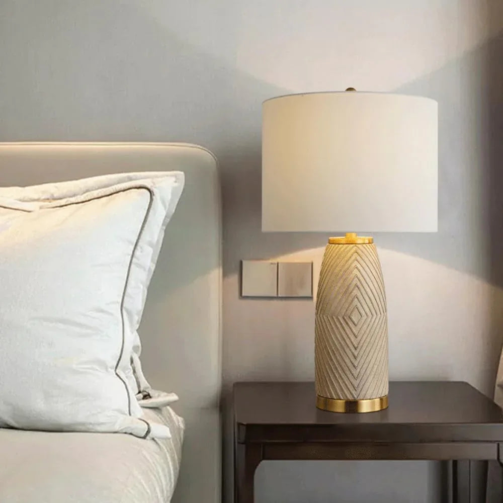 Audara-Modern Luxury Bedroom Bedside Counter Desk Light American Fabric Painted Resin Desk Lamp Living Room Study Hotel Front Desk Table Lamp Coffee Shop Villa Farmhouse Lighting Fixture