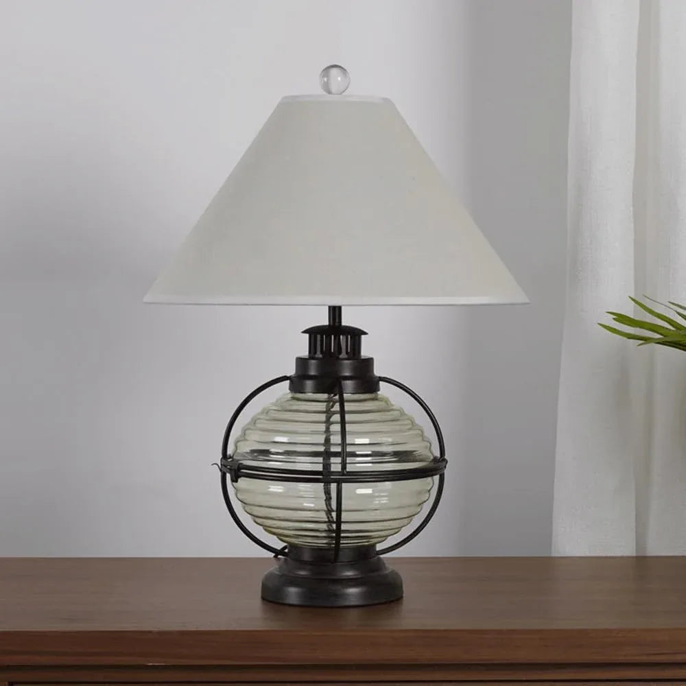 Audara-American Vintage Glass Metal Desk Light Industrial Style Study Office Desk Lamp B&B Living Room Hotel Front Desk Table Lamp Villa Club Farmhouse Warehouse Dormitory Apartment Lighting Fixture