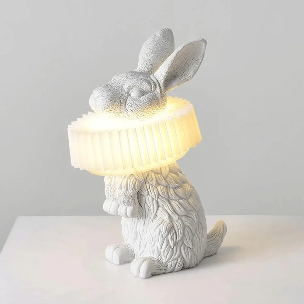 Audara-Postmodern Creative Children's Room Bedroom Desk Light Simple White Rabbit Shape Resin Desk Lamp Living Room Study Room Background Wall Table Lamp Showroom Showcase Club Lighting Fixture