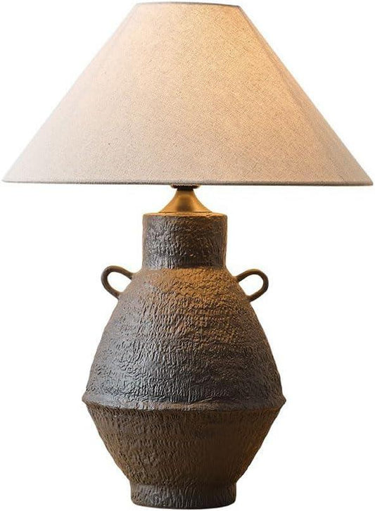 Audara-Vintage Wabi-Sabi Style Folk House Farmhouse Desk Light Japanese Fabric Ceramic Desk Lamp Club Dining Room Coffee Shop Lighting Fixture Sample Room Backdrop Bedroom Study Room Table Lamp