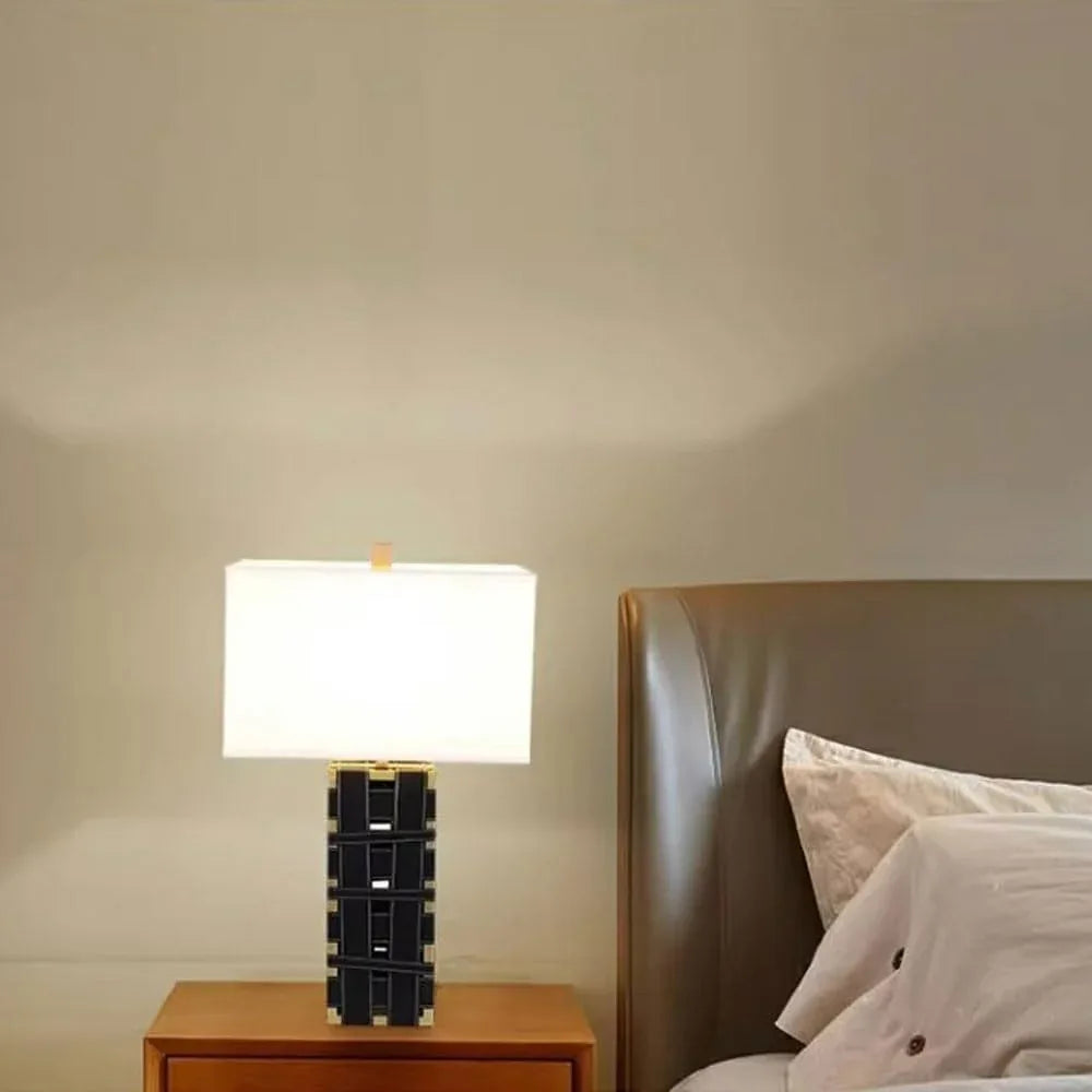 Audara-New Chinese Light Luxury Leather Fabric Desk Light Fashion Designer Hotel Front Desk Coffee Shop Desk Lamp Farmhouse Villa Club Table Lamp Living Room Bedroom Decoration Lighting Fixture