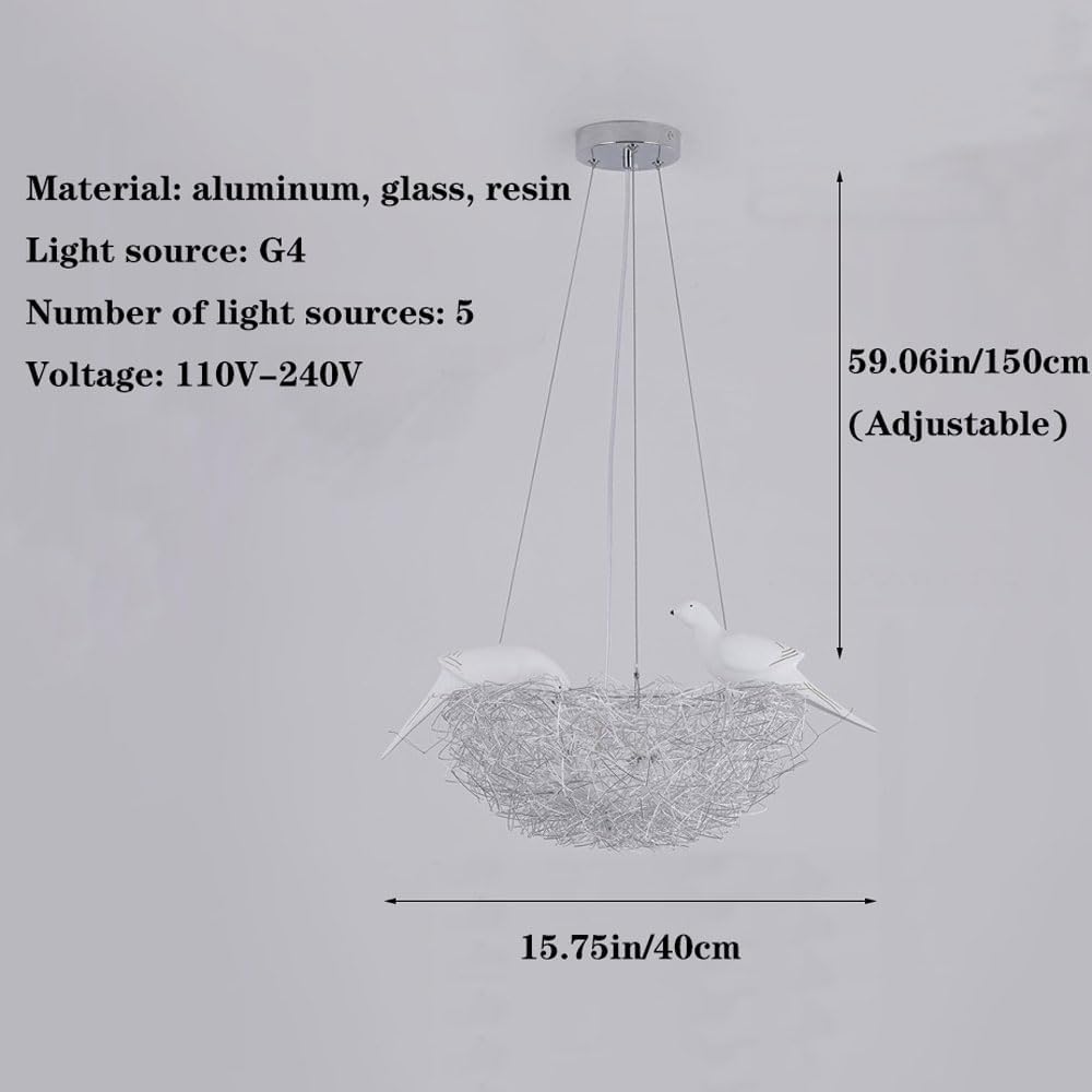 Audara Creative Art 2 Birds Bird Nest Shape Aluminum Pendant Light 5/8 Light Source Bedroom Study Dining Room Hanging Lamp Warm Living Room Kitchen Island Chandelier Farmhouse Rustic Lighting Fixture