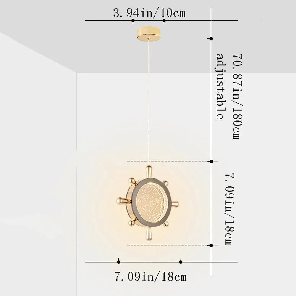 Audara-7-inch Crystal Pendant Light, Ship's Wheel Shaped, European Modern Minimalist Style, Suitable For Installation In Various Spaces Such As Bedrooms, Hotels, Dining Rooms, Entryways, And Kitchen I