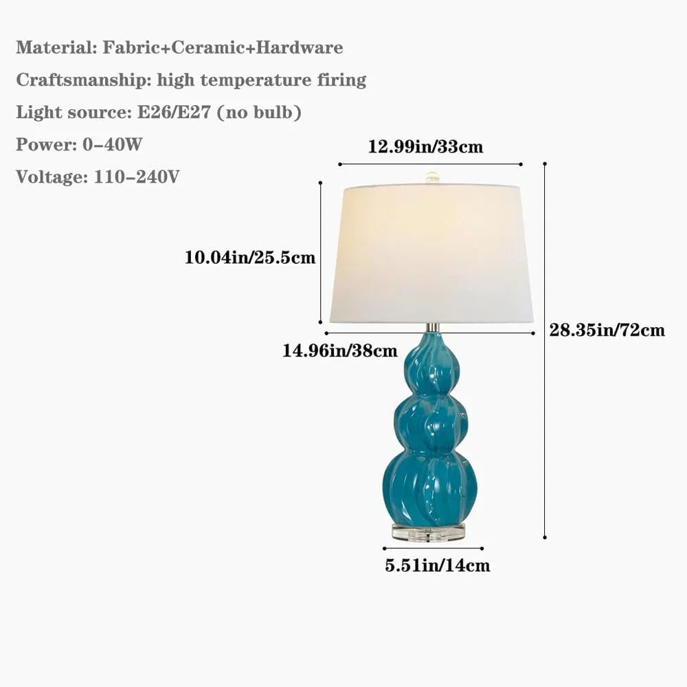 Audara-New Chinese Creative White Fabric Gourd Shape Ceramic Desk Light European Style Bedroom Bedside Read Desk Lamp High-end Living Room Office Table Lamp Club Mall Lounge Restaurant Lighting Fixture