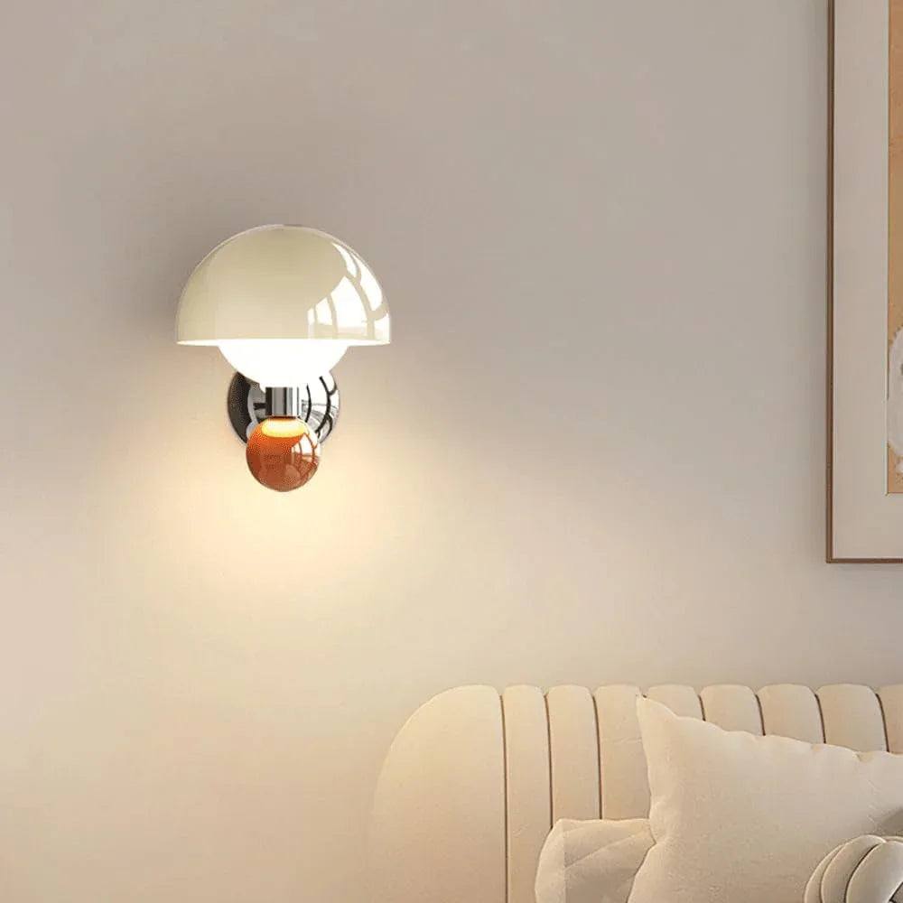 Audara-French Cream Mushroom Iron Wall Lamp Modern Bedroom Bedside Living Room Backdrop Wall Lights LED Tri-Color Cloakroom Study Reading Wall Sconces for Staircase Entryway Balcony Lighting Fixture