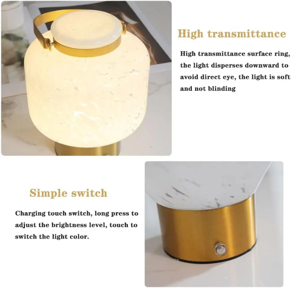 Audara-Creative Retro Bedroom Bedside Dormitory Desk Light Simple Portable LED Rechargeable Touch Dimming Glass Desk Lamp Camping Decorative Ambient Table Lamp Gift for Friends Kids Lighting Fixture