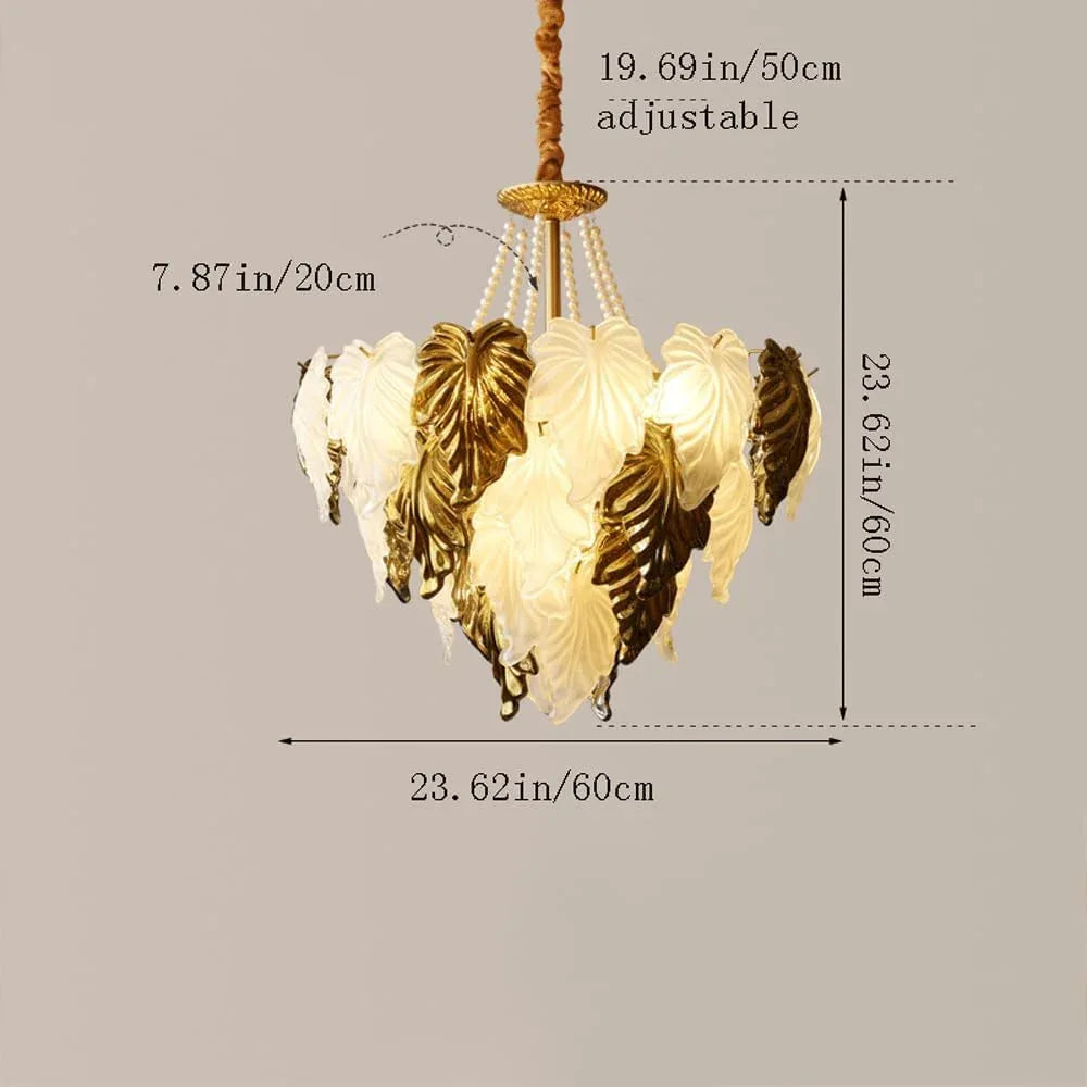 Audara-24-inch Crystal Chandeliers in Leaf-Shaped White with Gold Accents European Modern-Style Chandeliers for Living Rooms, Bedrooms, Studies, Hotels, Kitchens, and Island Ceiling Lights