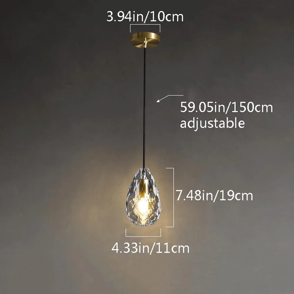 Audara-4-inch Modern Minimalist Crystal Pendant Light, Gemstone-Shaped Mini Glass Chandelier, Suitable for Various Spaces Such As Bedrooms, Kitchen Islands, Dining Rooms, Hotels, Bars, and Cafes.