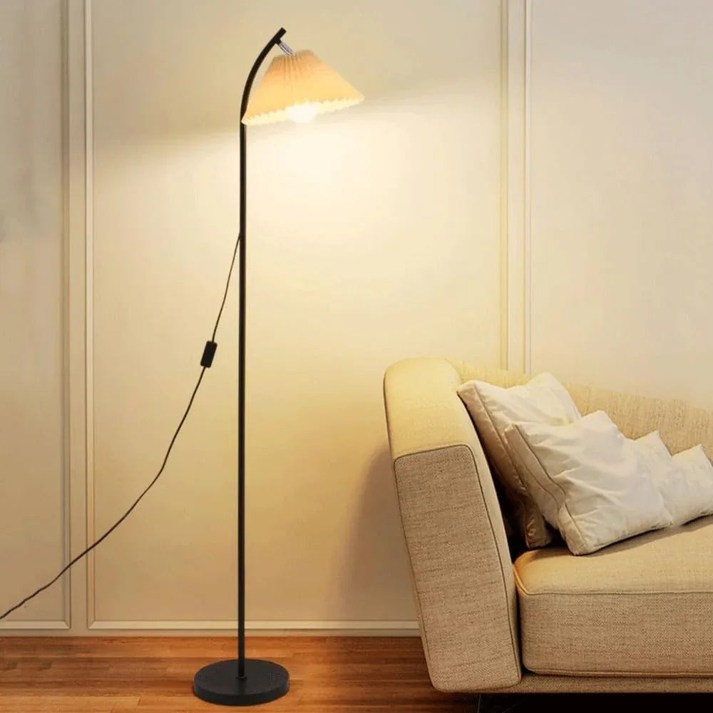 Audara-Modern Simple Handmade Pleated Fabric Floor Lamp Warm Romantic Bedroom Bedside Sofa Beside Standing Lamp Tri-Color Dimmer E26 H62” Living Room Office Torchiere Dining Room Lighting Fixture
