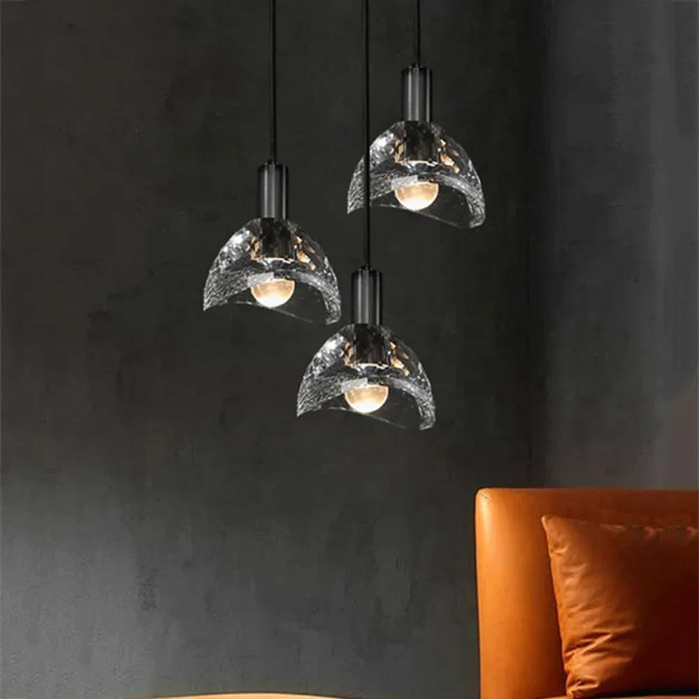 Audara-5-inch Modern Minimalist Crystal Pendant Light, Semi-Circular Mini Glass Chandelier Suitable for Various Spaces Such As Bedrooms, Kitchen Islands, Dining Rooms, Hotels, Bars, and Cafes.