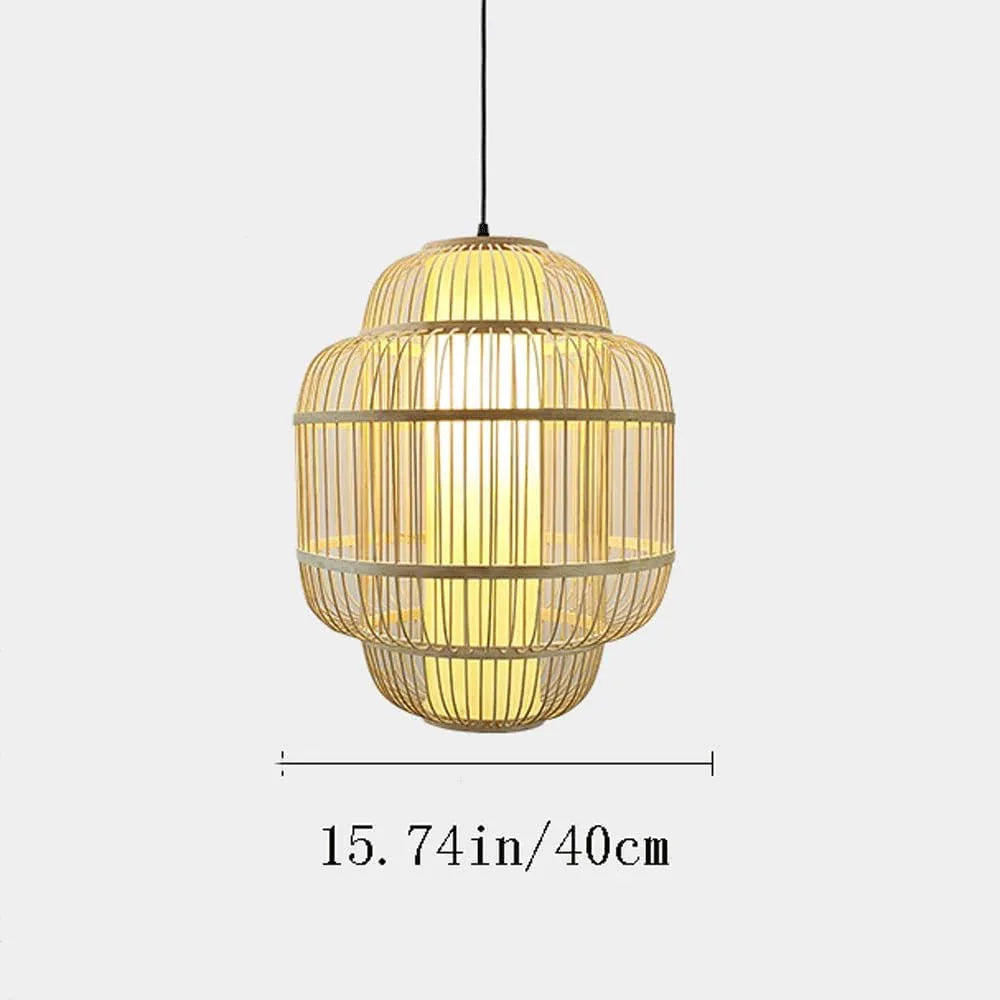 Audara-16-inch Woven Pendant Light Bamboo Frame with Parchment Paper Shade Compatible with Most Bulbs Bohemian, Wabi-Sabi, Tropical-Inspired Ceiling Light Fixture